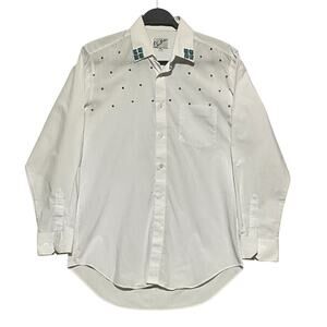 Omni II Ltd Embellished Button Up Shirt Men's 32-33 White With Turquoise Studs